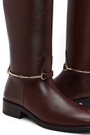 Women's Brown Leather Boots with Accessories | Derimod