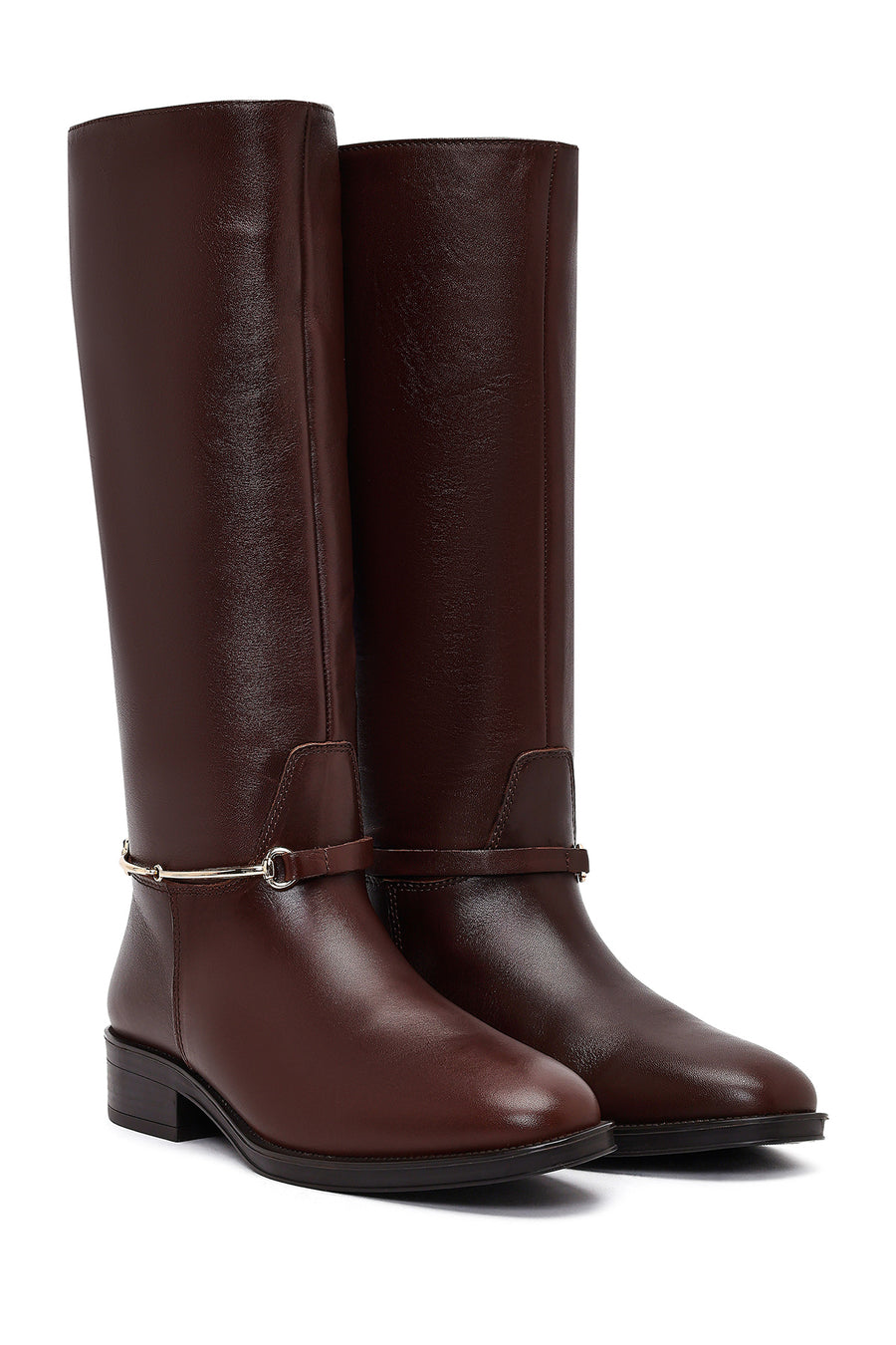 Women's Brown Leather Boots with Accessories