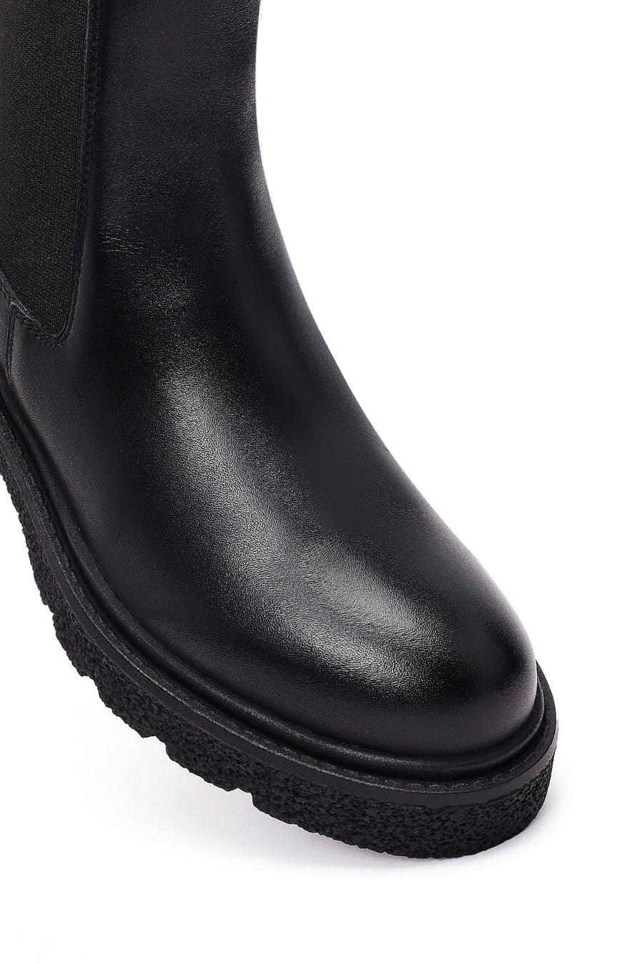 Women's Black Thick-Soled Leather Chelsea Boot
