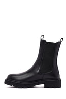 Women's Black Thick-Soled Leather Chelsea Boot | Derimod