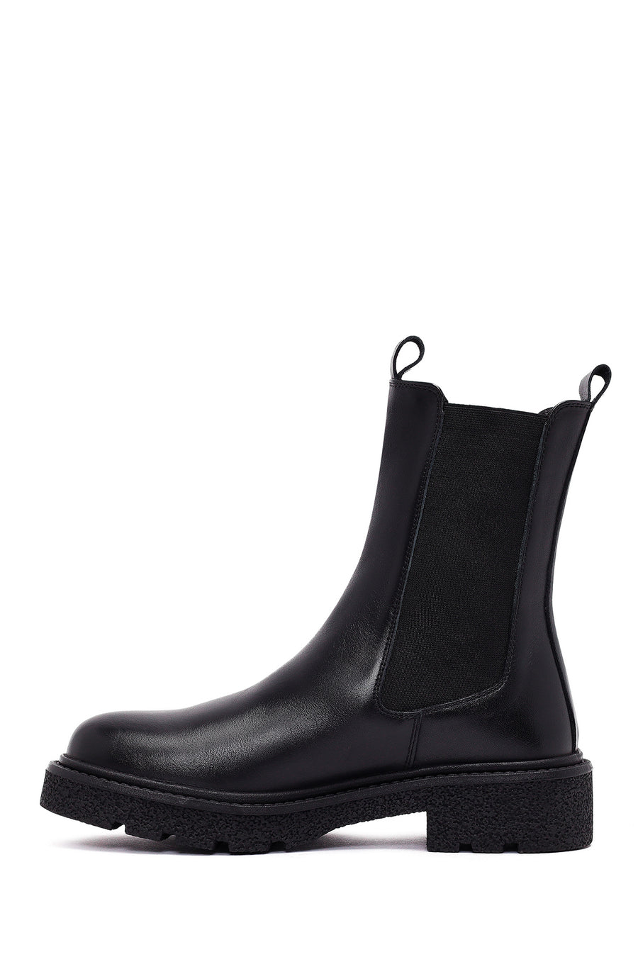Women's Black Thick-Soled Leather Chelsea Boot