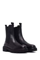 Women's Black Thick-Soled Leather Chelsea Boot | Derimod