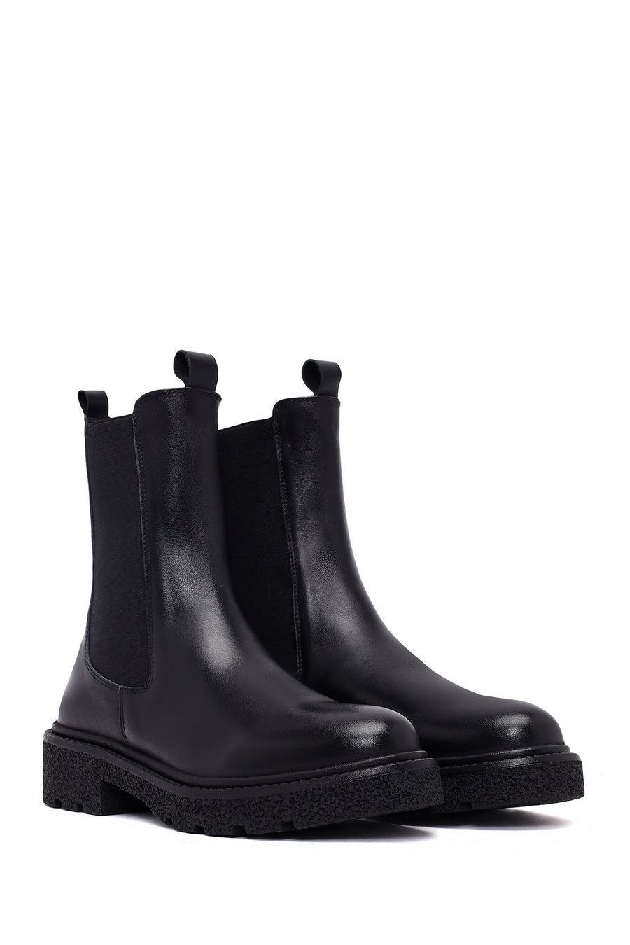 Women's Black Thick-Soled Leather Chelsea Boot