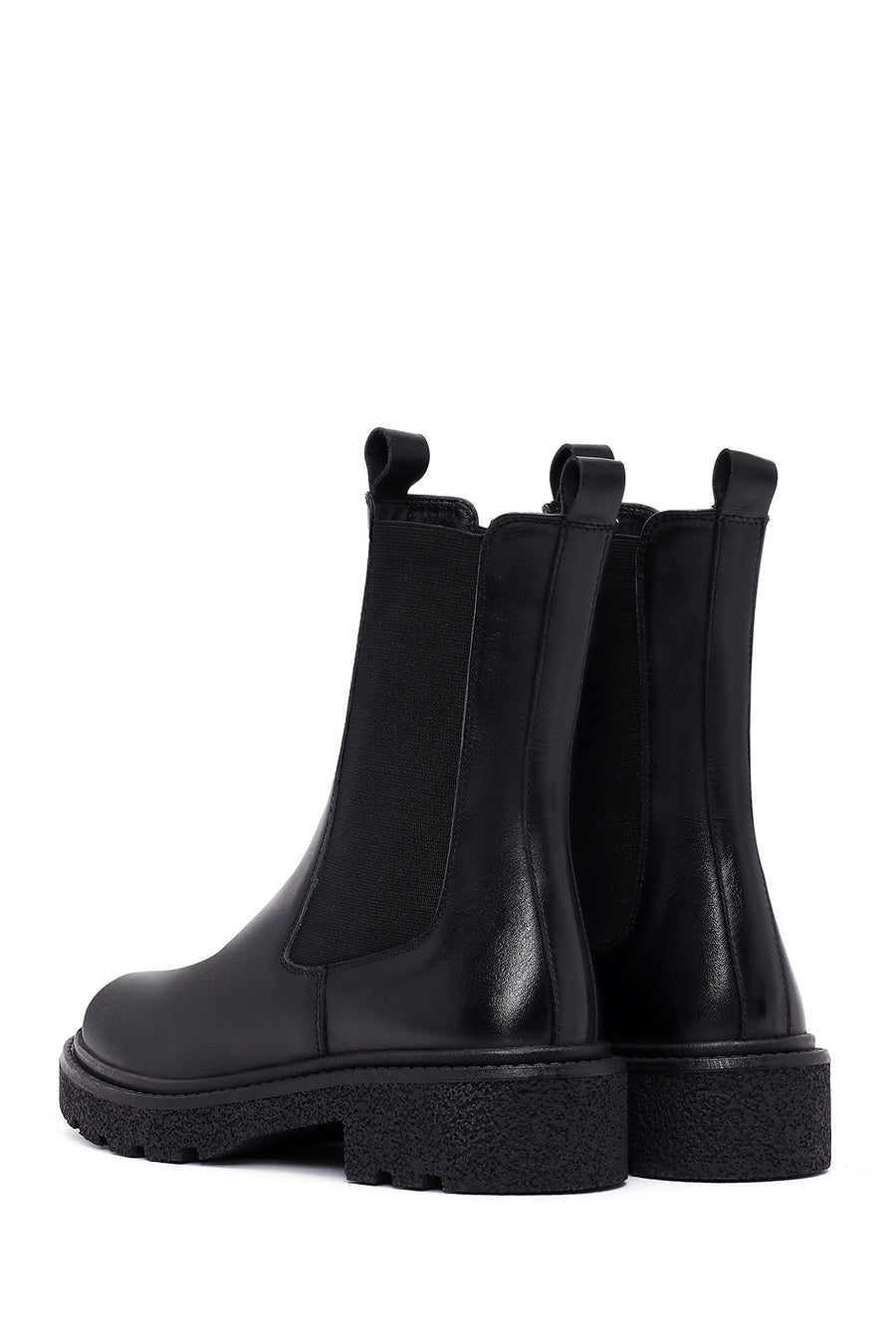 Women's Black Thick-Soled Leather Chelsea Boot