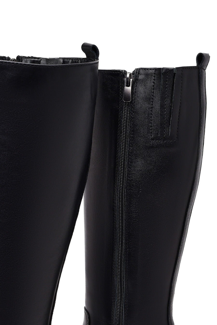 Women's Black Zippered Thick Heel Leather Boots
