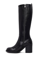 Women's Black Zippered Thick Heel Leather Boots | Derimod