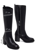 Women's Black Zippered Thick Heel Leather Boots | Derimod