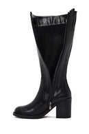 Women's Black Zippered Thick Heel Leather Boots | Derimod