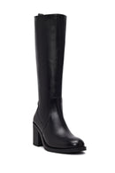Women's Black Zippered Thick Heel Leather Boots | Derimod
