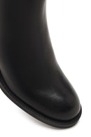 Women's Black Zippered Thick Heeled Leather Boot | Derimod