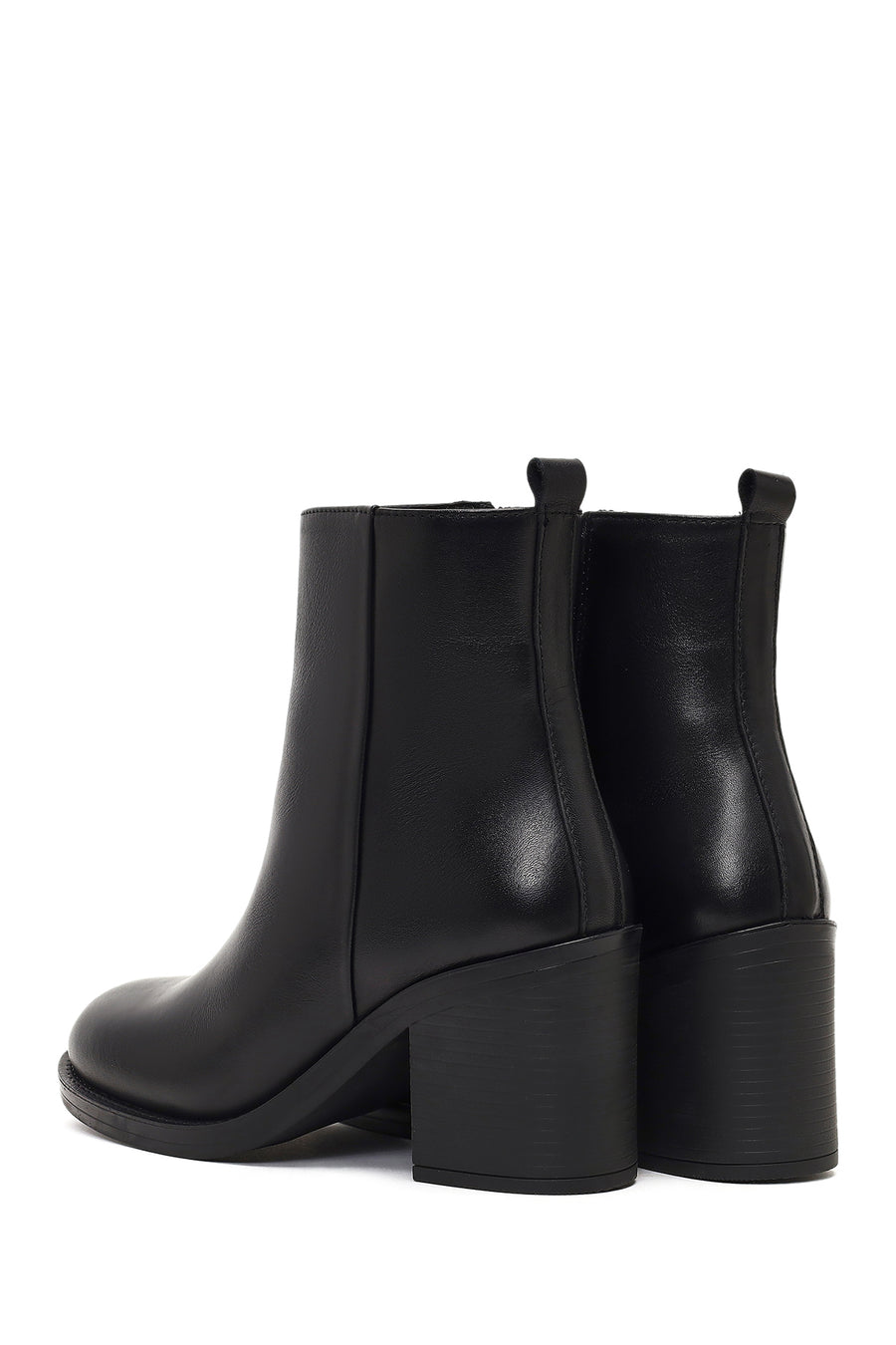 Women's Black Zippered Thick Heeled Leather Boot