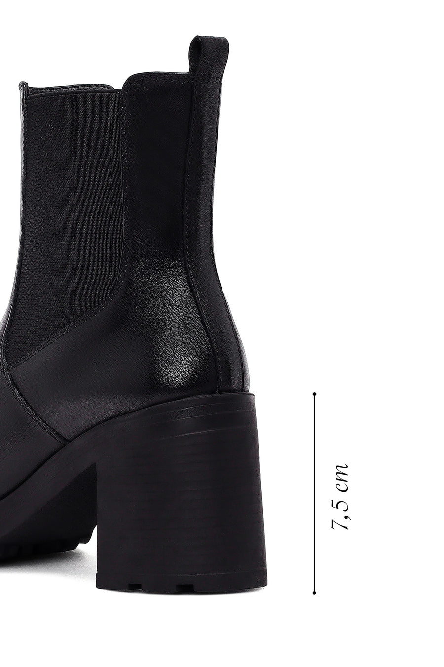 Women's Black Zippered Thick Heeled Leather Boot
