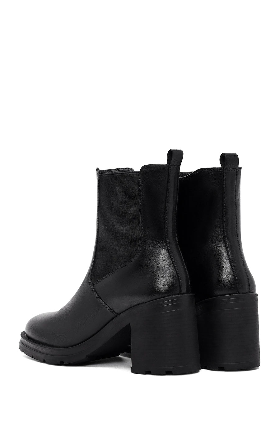 Women's Black Zippered Thick Heeled Leather Boot