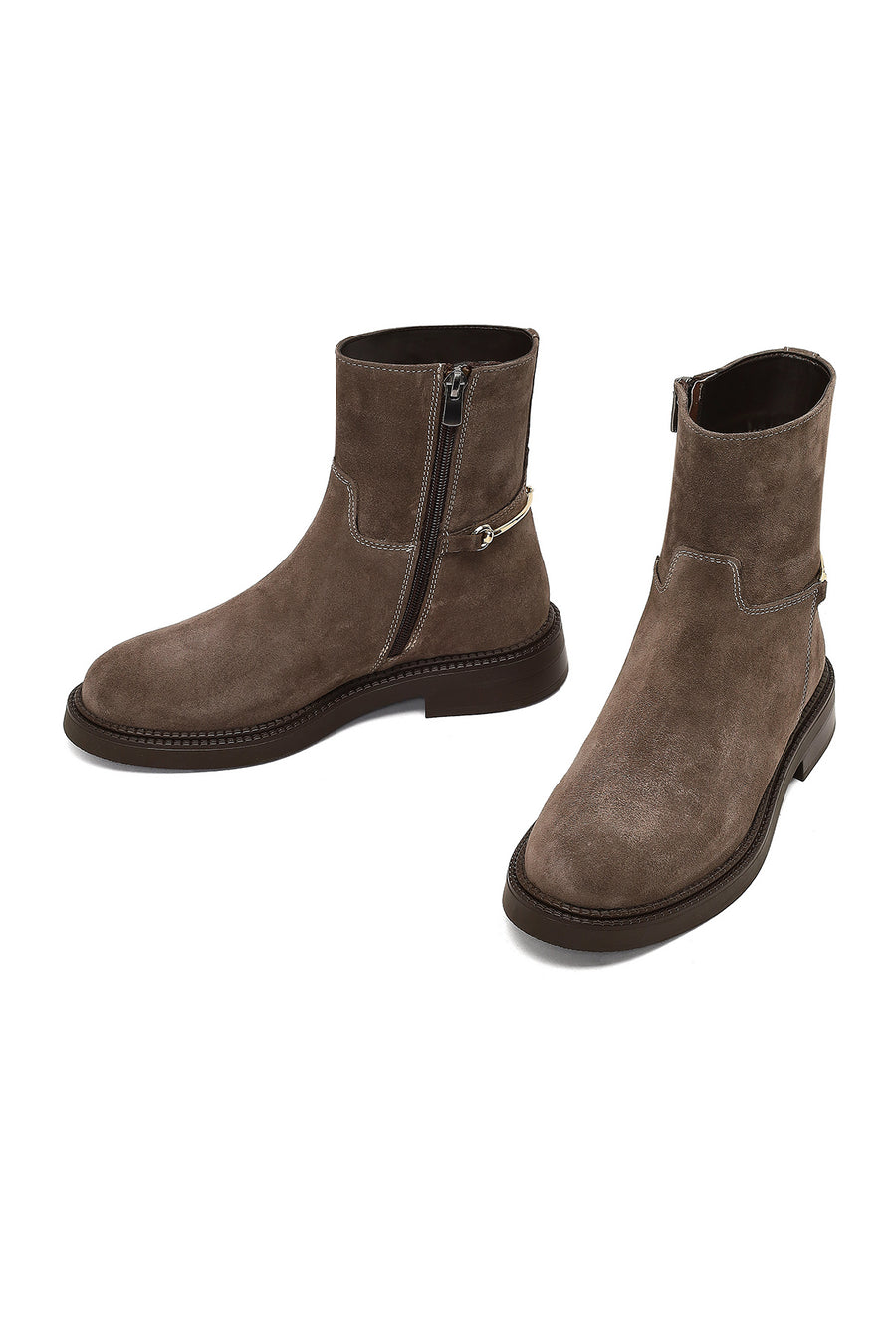 Women's Mink Zipper Buckled Suede Leather Boot