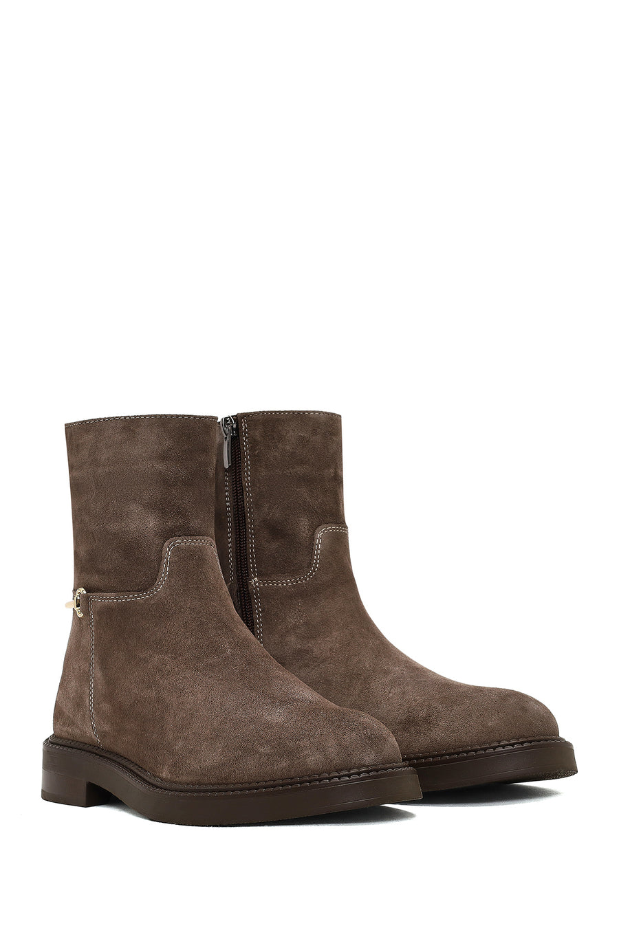 Women's Mink Zipper Buckled Suede Leather Boot