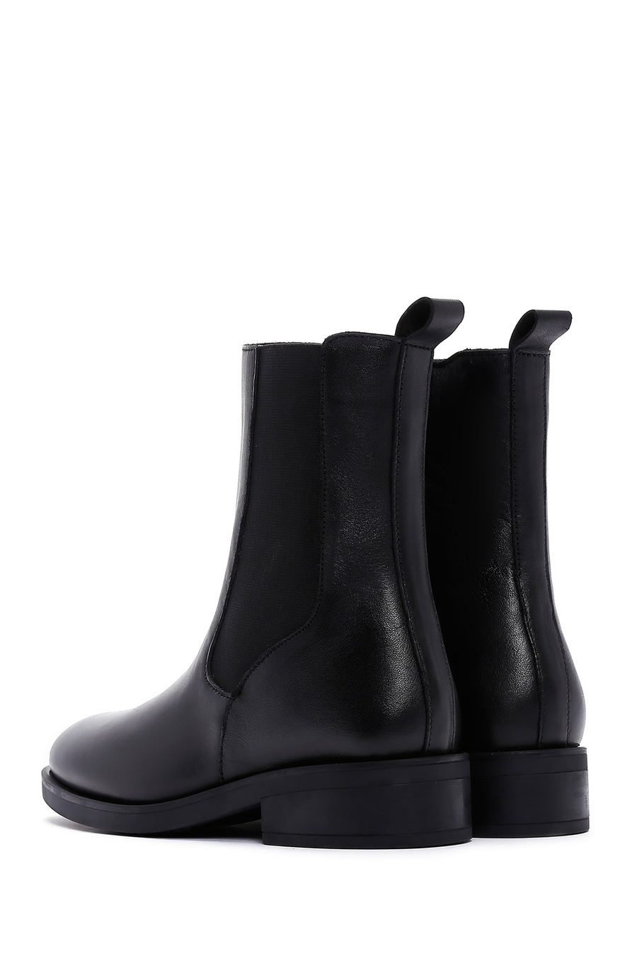Woman Black Zippered Leather Casual Boots
