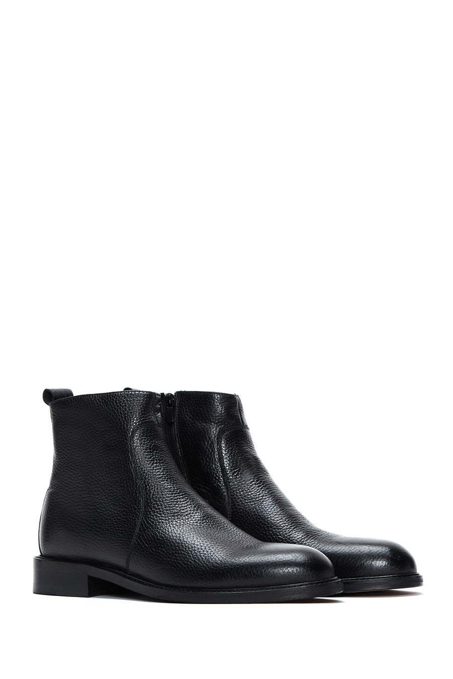 Men's Black Zippered Leather Casual Boots