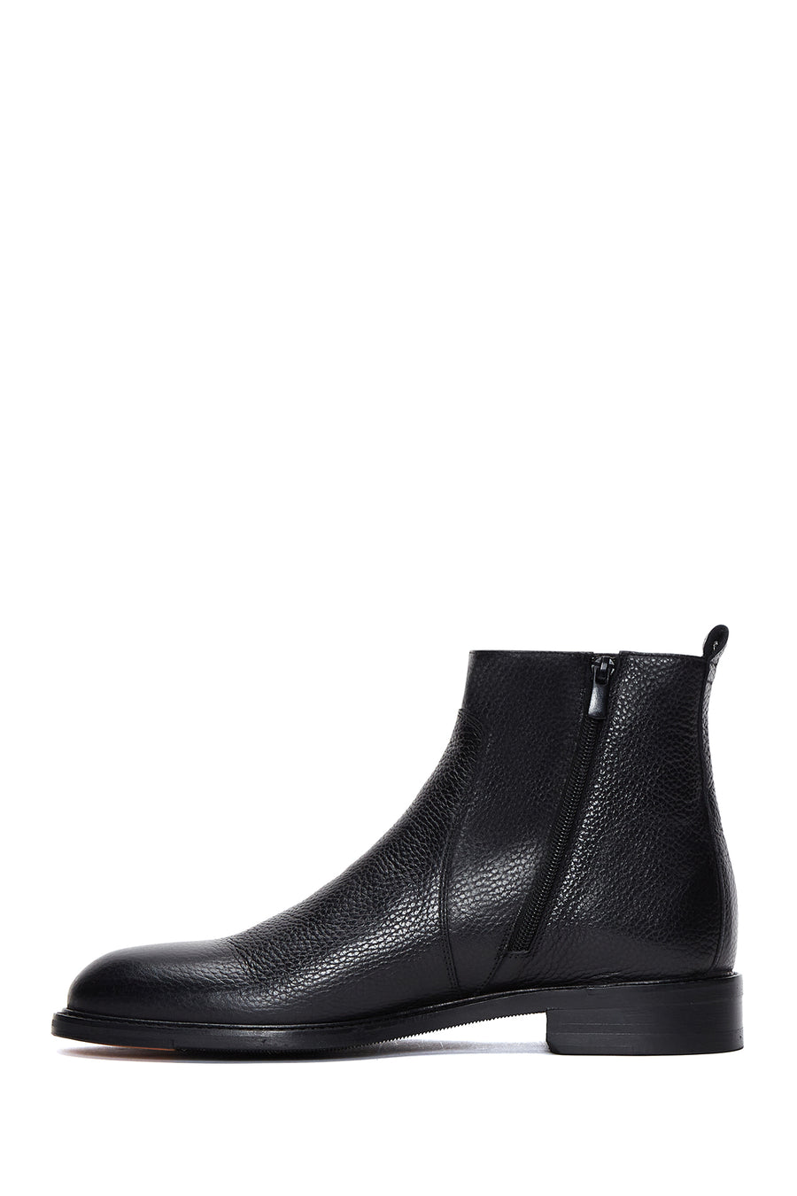 Men's Black Zippered Leather Casual Boots