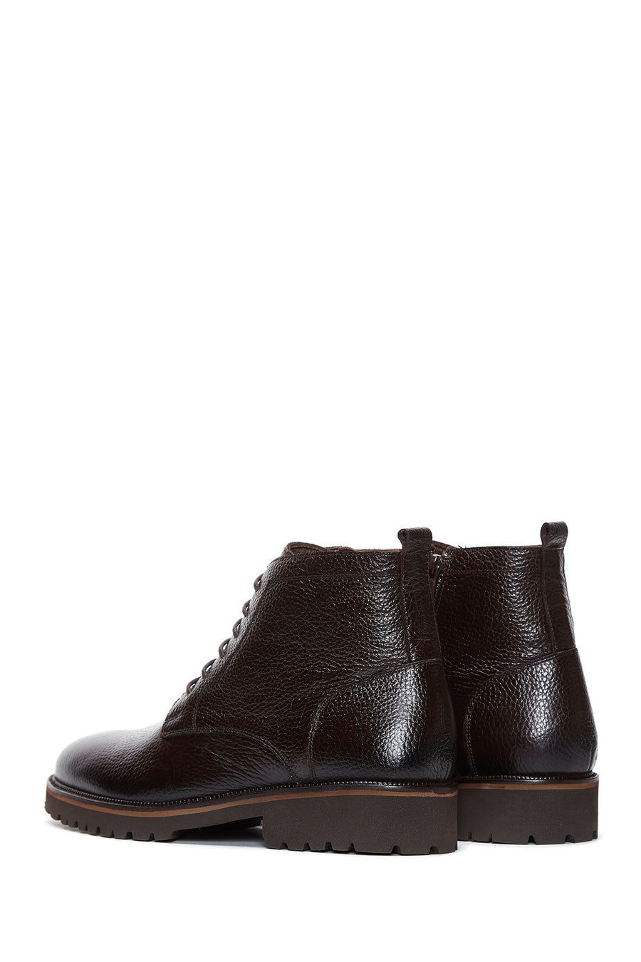 Men's Brown Lace-Up Leather Zippered Casual Boots