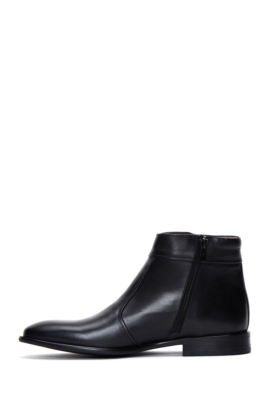 Men's Black Zippered Leather Classic Boat