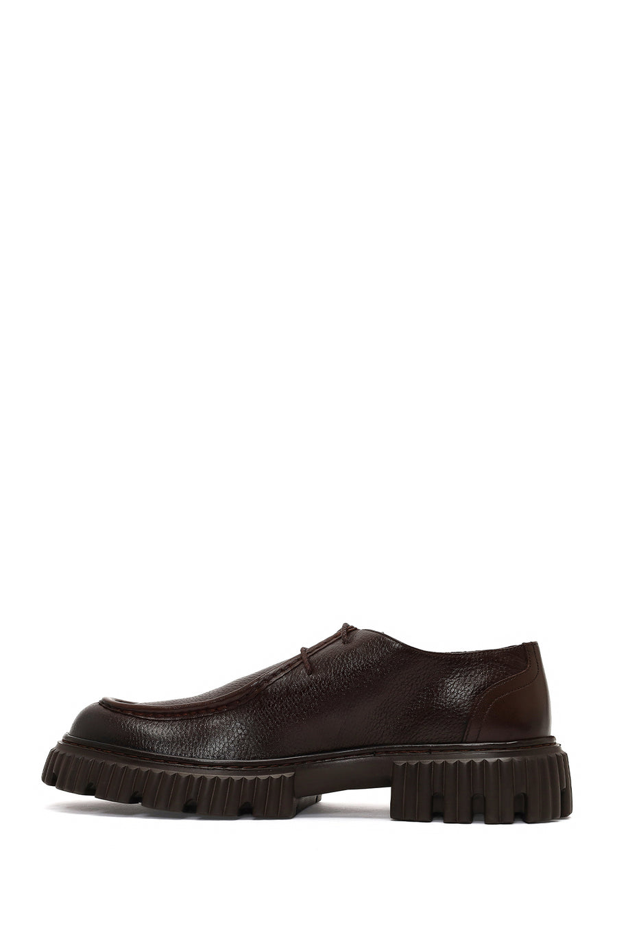Men's Brown Lace-Up Thick-Soled Leather Casual Shoes