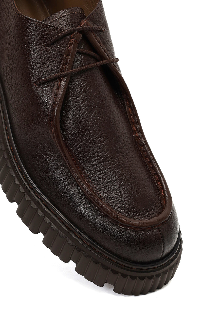 Men's Brown Lace-Up Thick-Soled Leather Casual Shoes