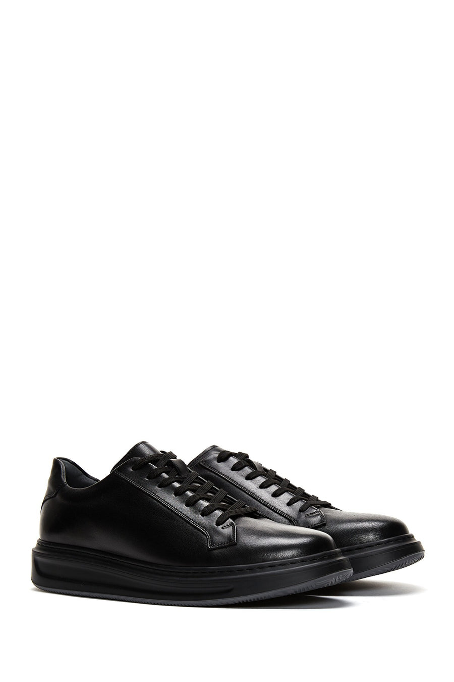 Men's Black Lace Up Leather Sneakers