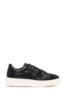 Men's Black Croco Lace-up Leather Sneaker | Derimod