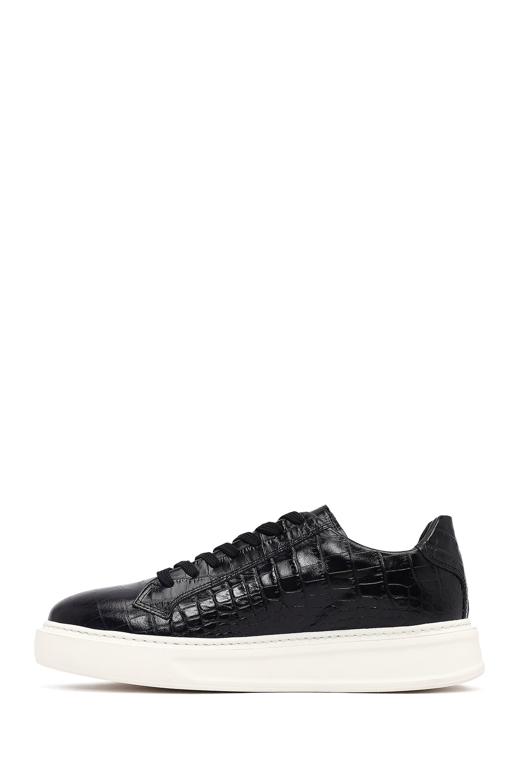 Erkek Siyah Kroko Bağcıklı Deri Sneaker