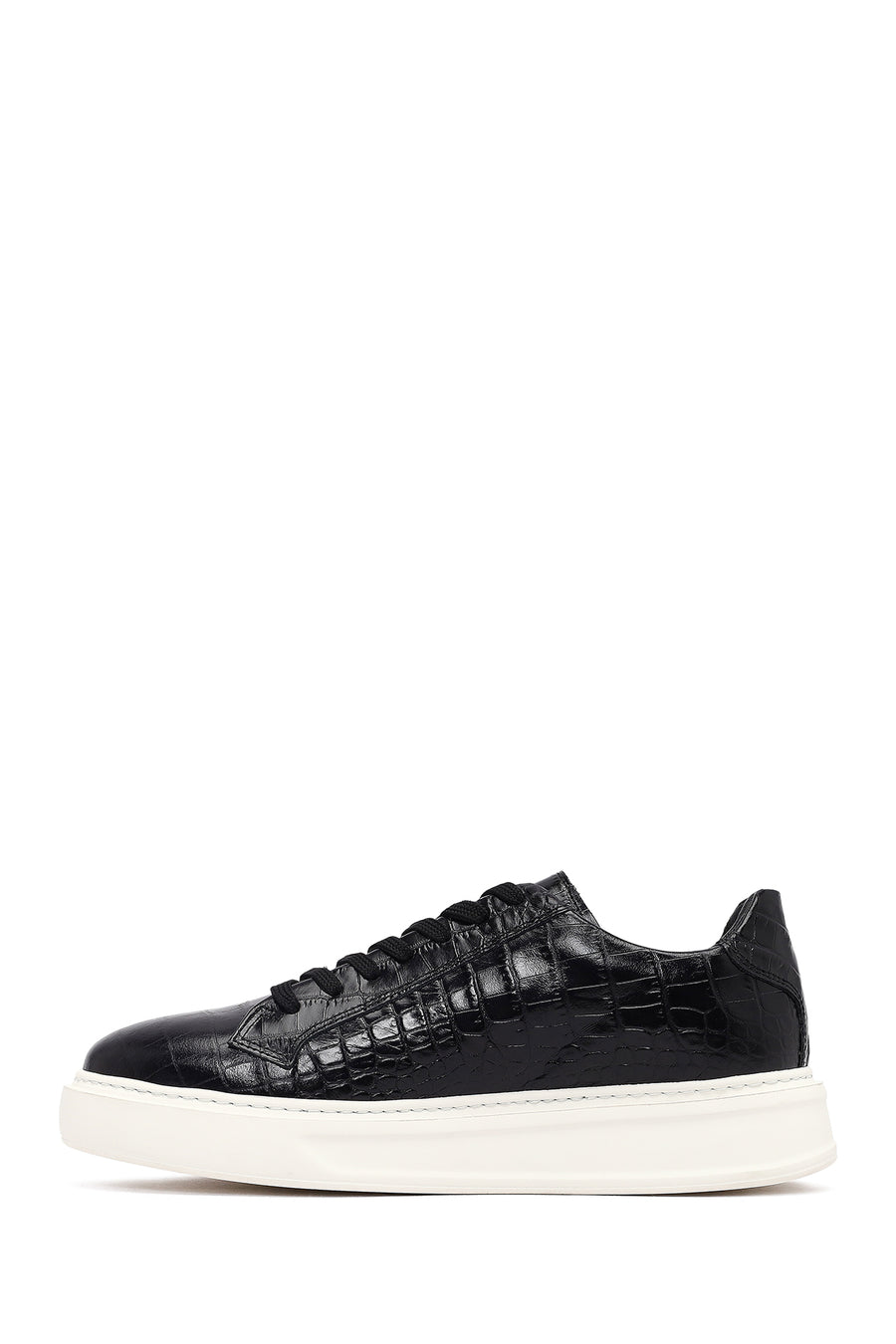 Men's Black Croco Lace-up Leather Sneaker