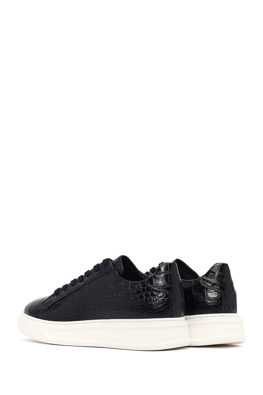 Men's Black Croco Lace-up Leather Sneaker