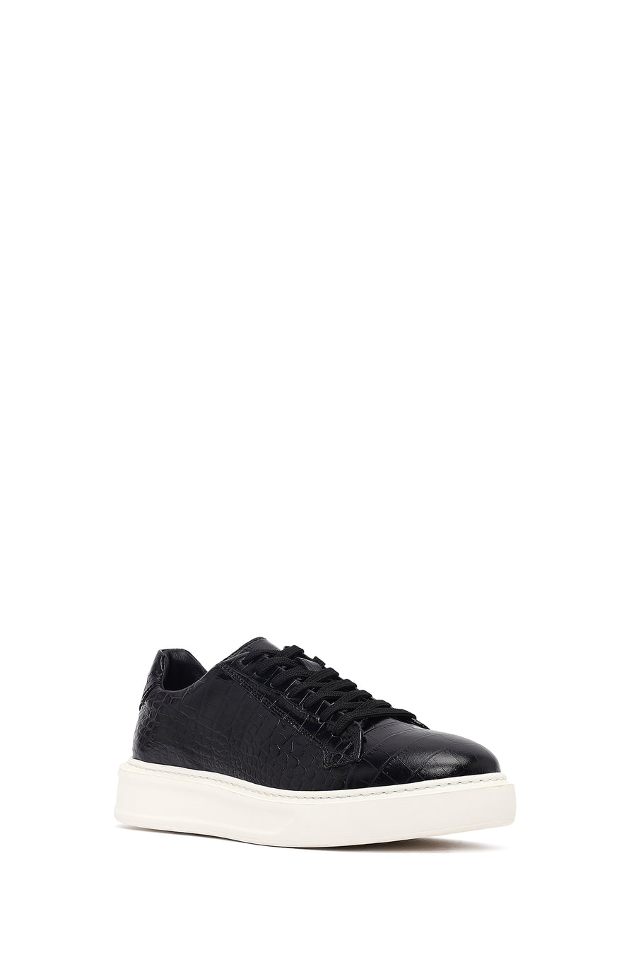 Men's Black Croco Lace-up Leather Sneaker