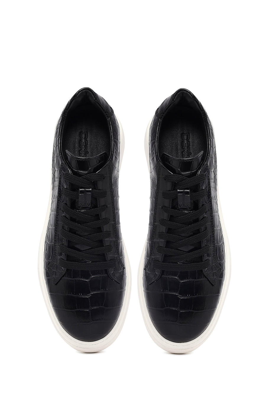 Men's Black Croco Lace-up Leather Sneaker