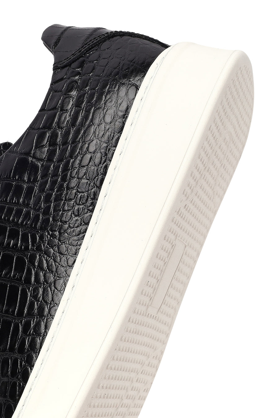 Men's Black Croco Lace-up Leather Sneaker