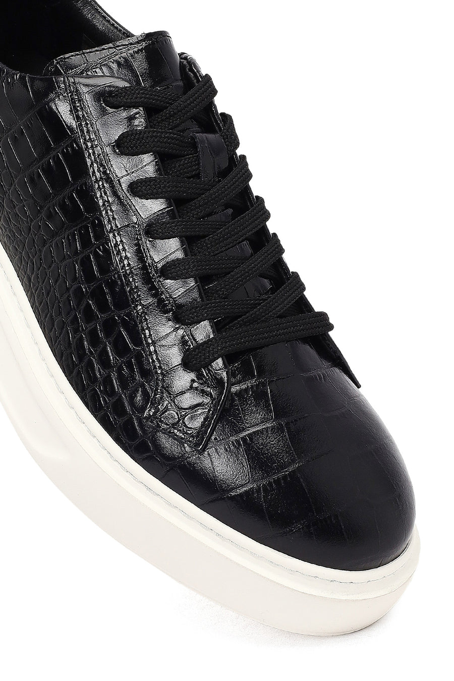 Men's Black Croco Lace-up Leather Sneaker