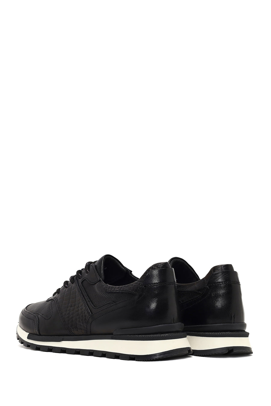 Erkek Siyah Bağcıklı Deri Casual Sneaker