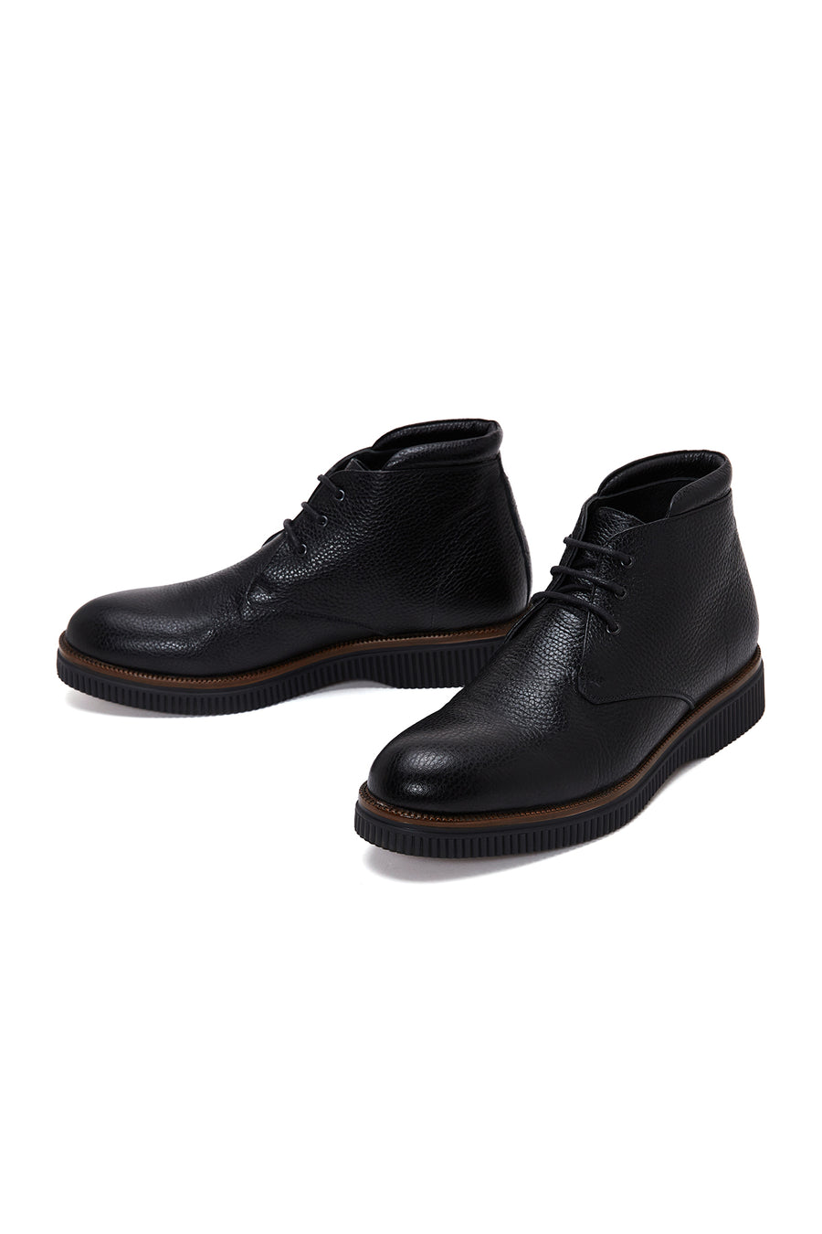 Men's Black Lace-Up Leather Boat