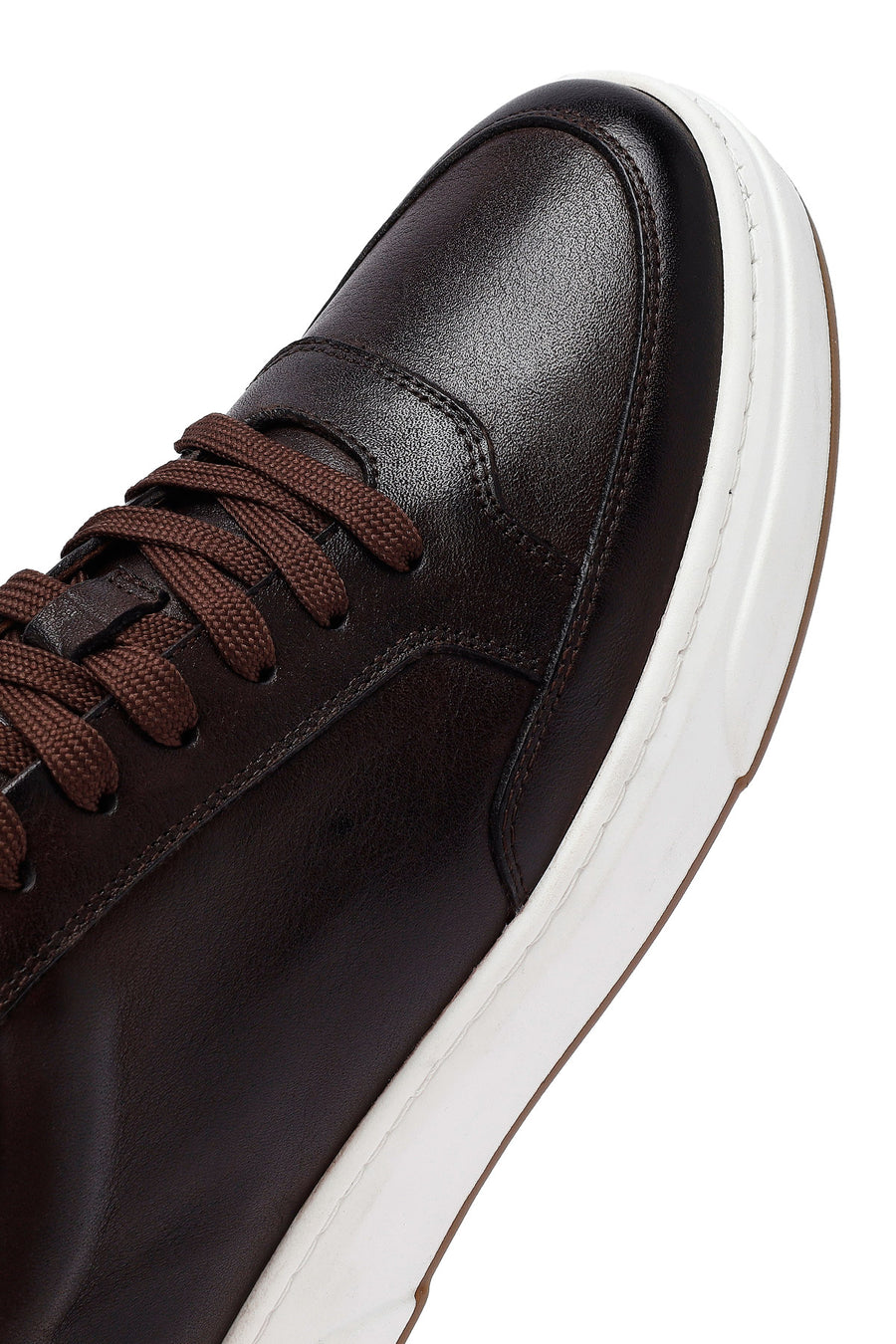 Men's Brown Lace-Up Thick-Soled Leather Sneakers