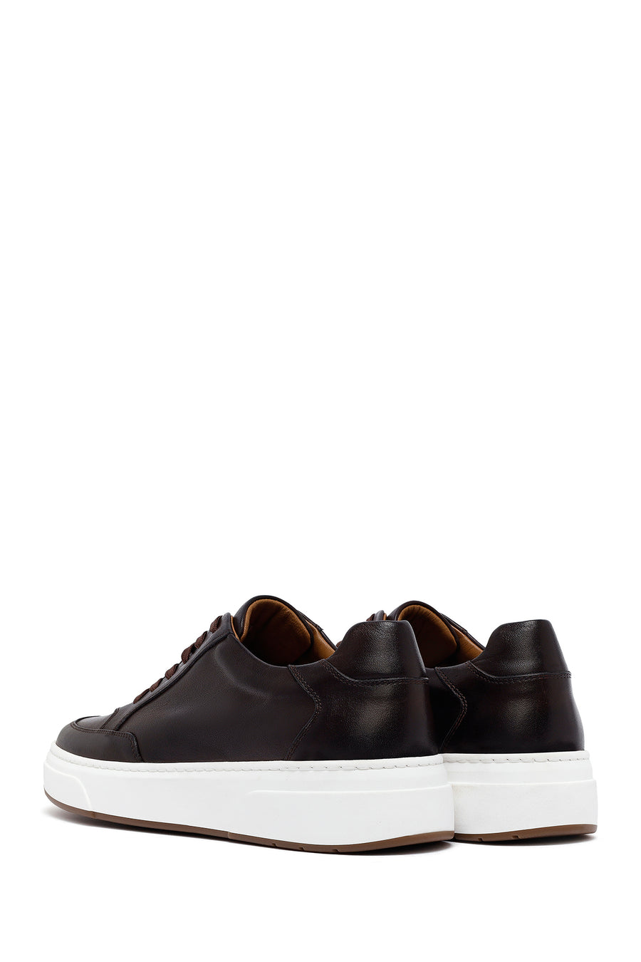 Men's Brown Lace-Up Thick-Soled Leather Sneakers