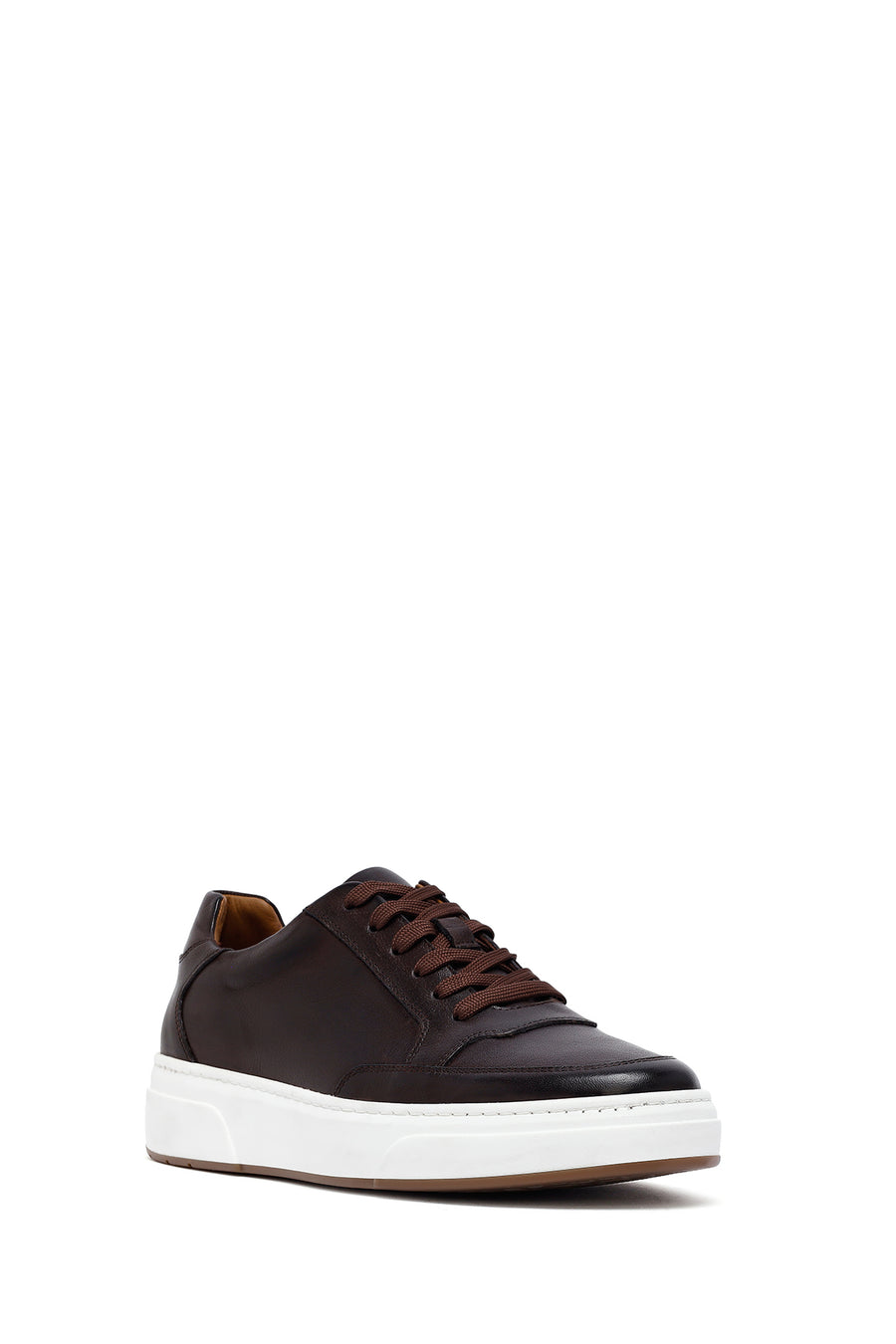 Men's Brown Lace-Up Thick-Soled Leather Sneakers