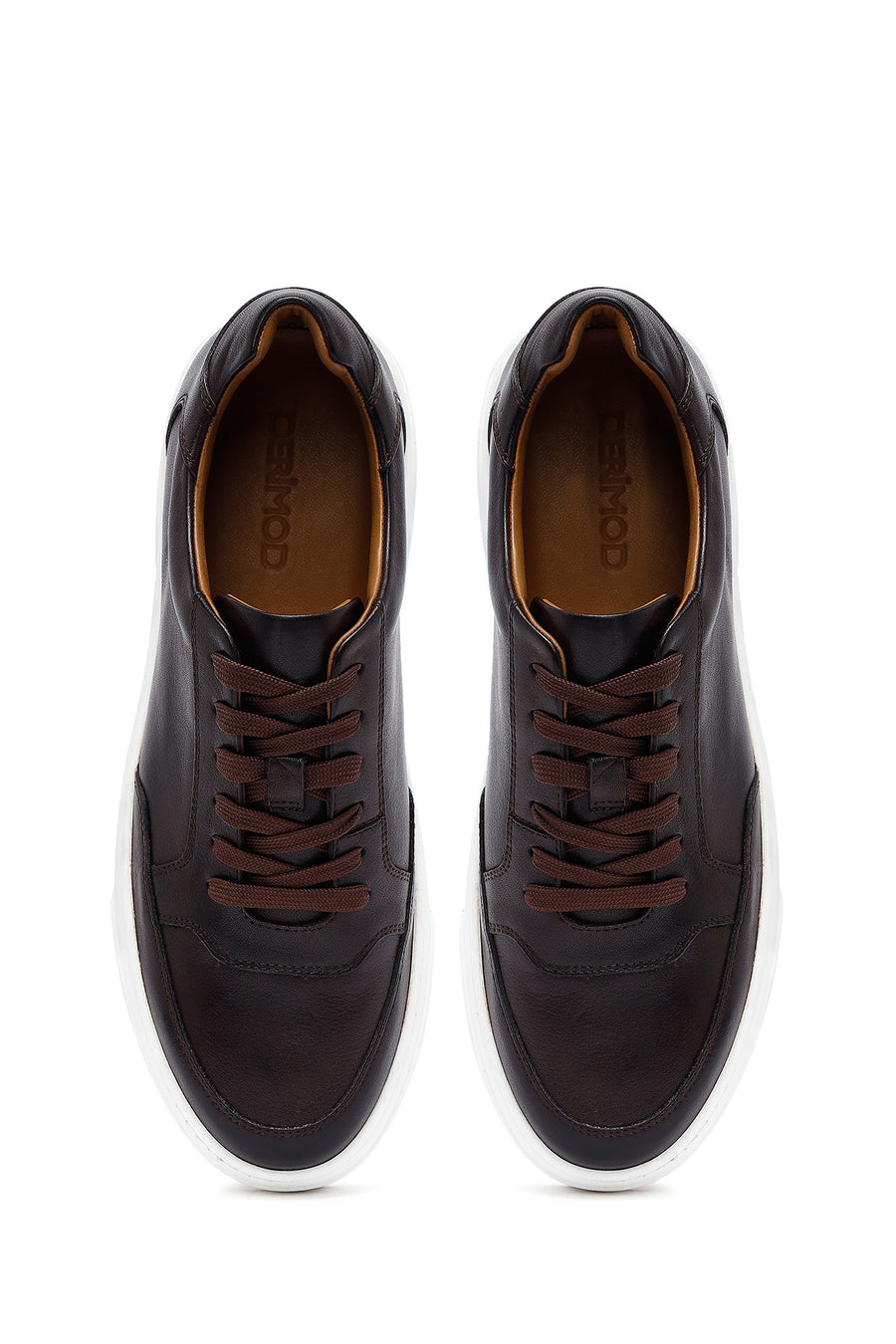 Men's Brown Lace-Up Thick-Soled Leather Sneakers