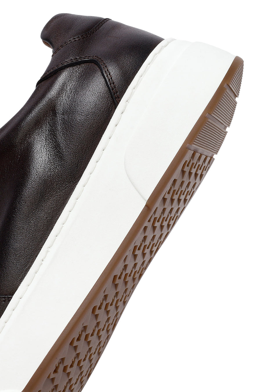 Men's Brown Lace-Up Thick-Soled Leather Sneakers