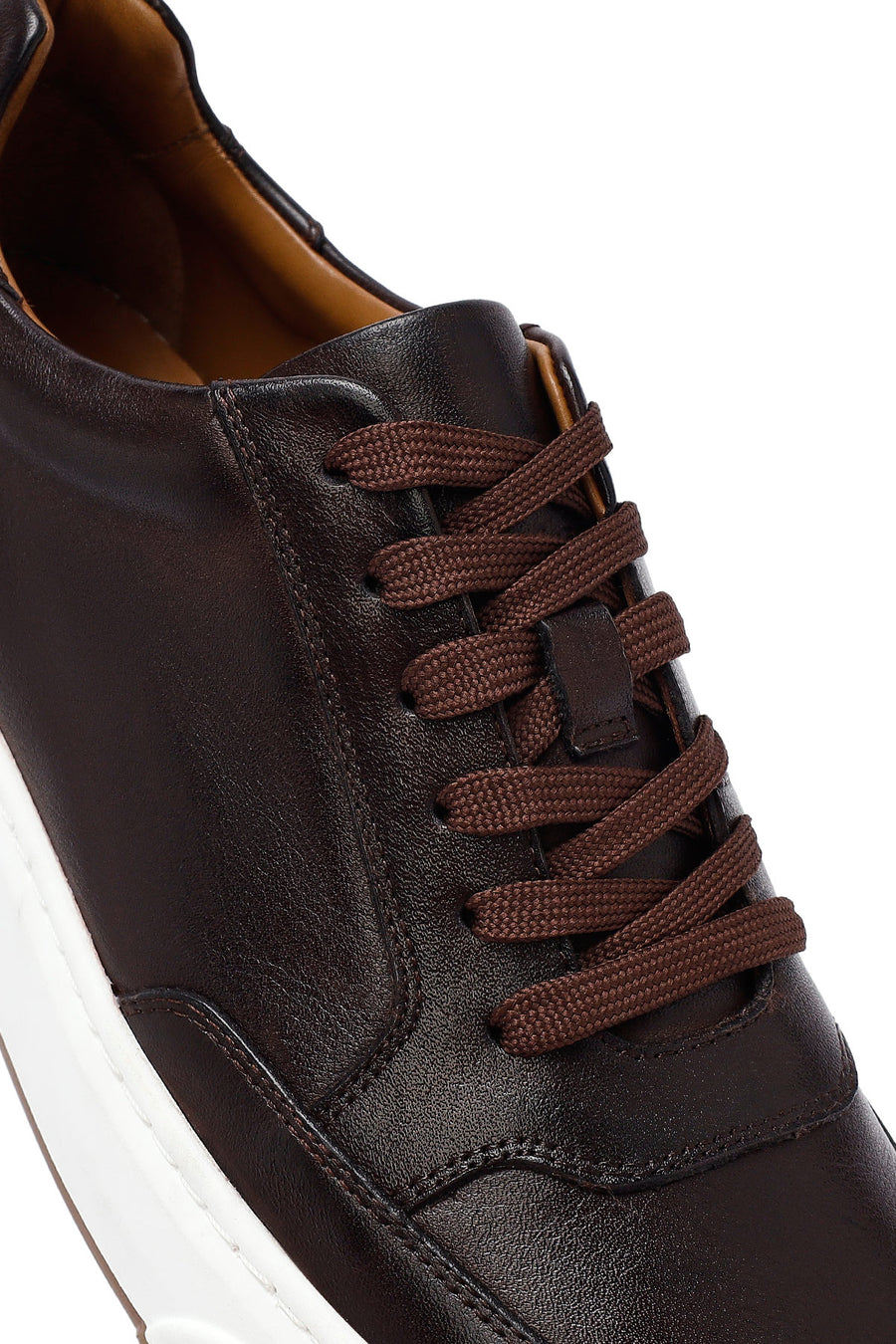 Men's Brown Lace-Up Thick-Soled Leather Sneakers