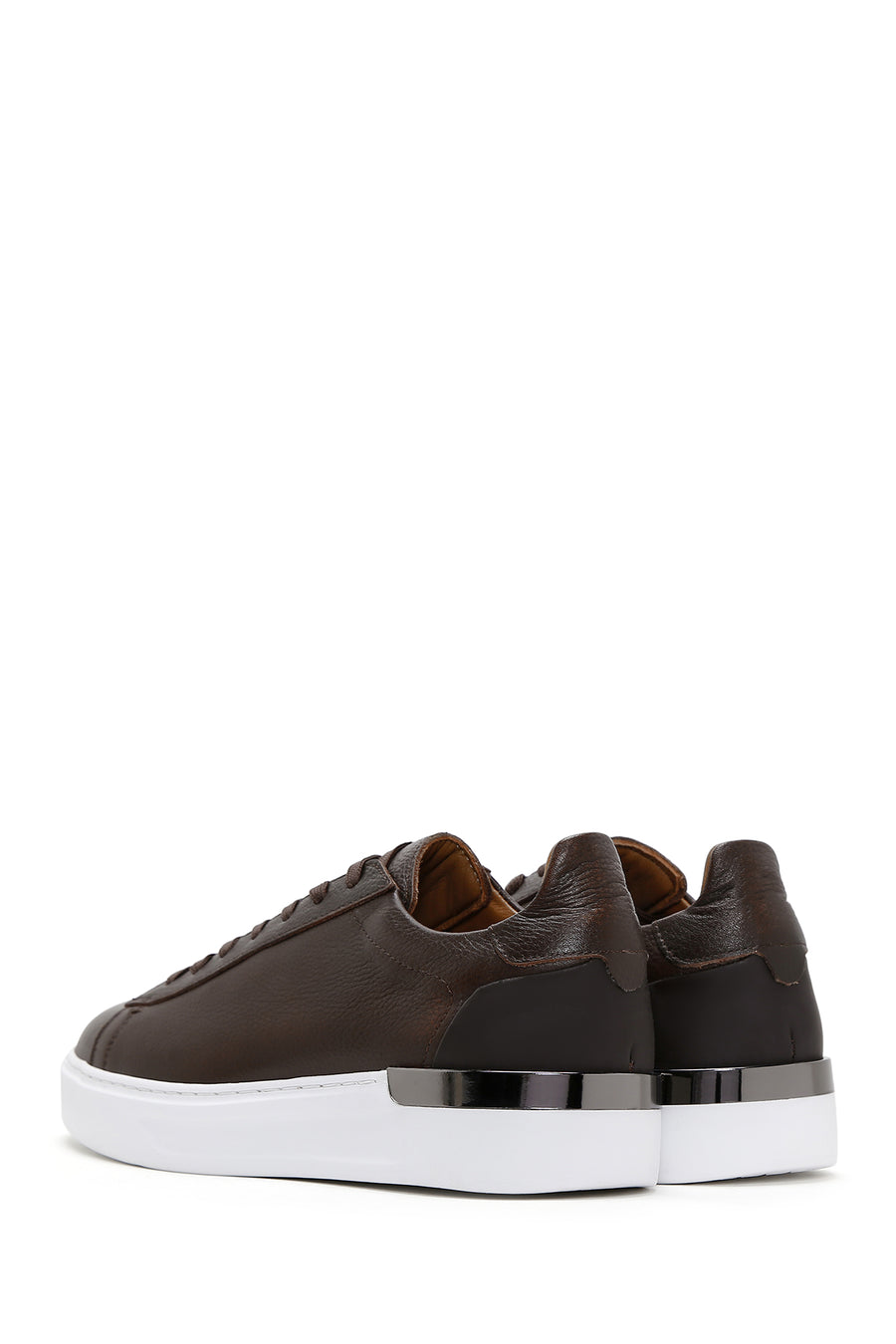 Men's Brown Lace-Up Thick-Soled Leather Sneakers