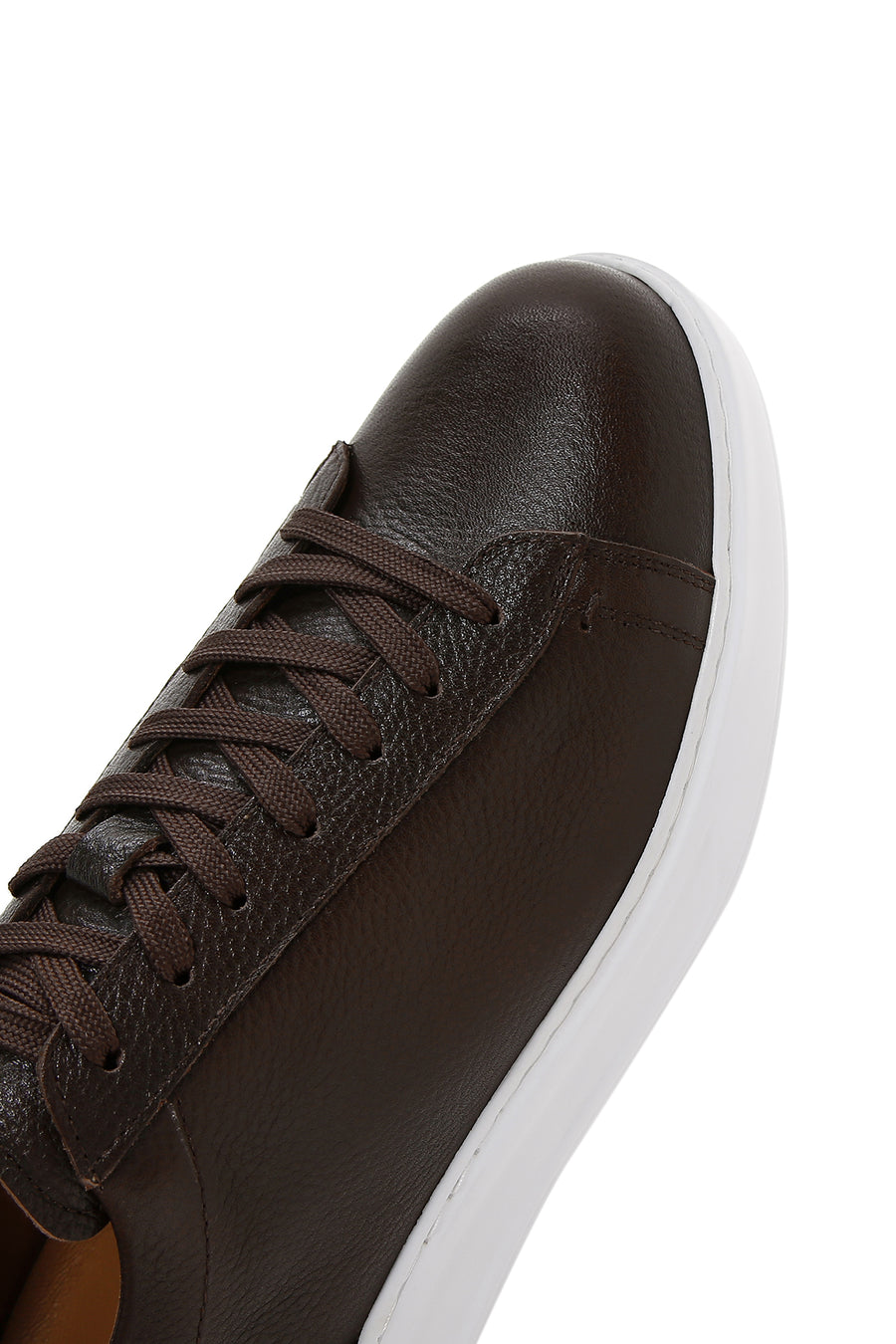 Men's Brown Lace-Up Thick-Soled Leather Sneakers