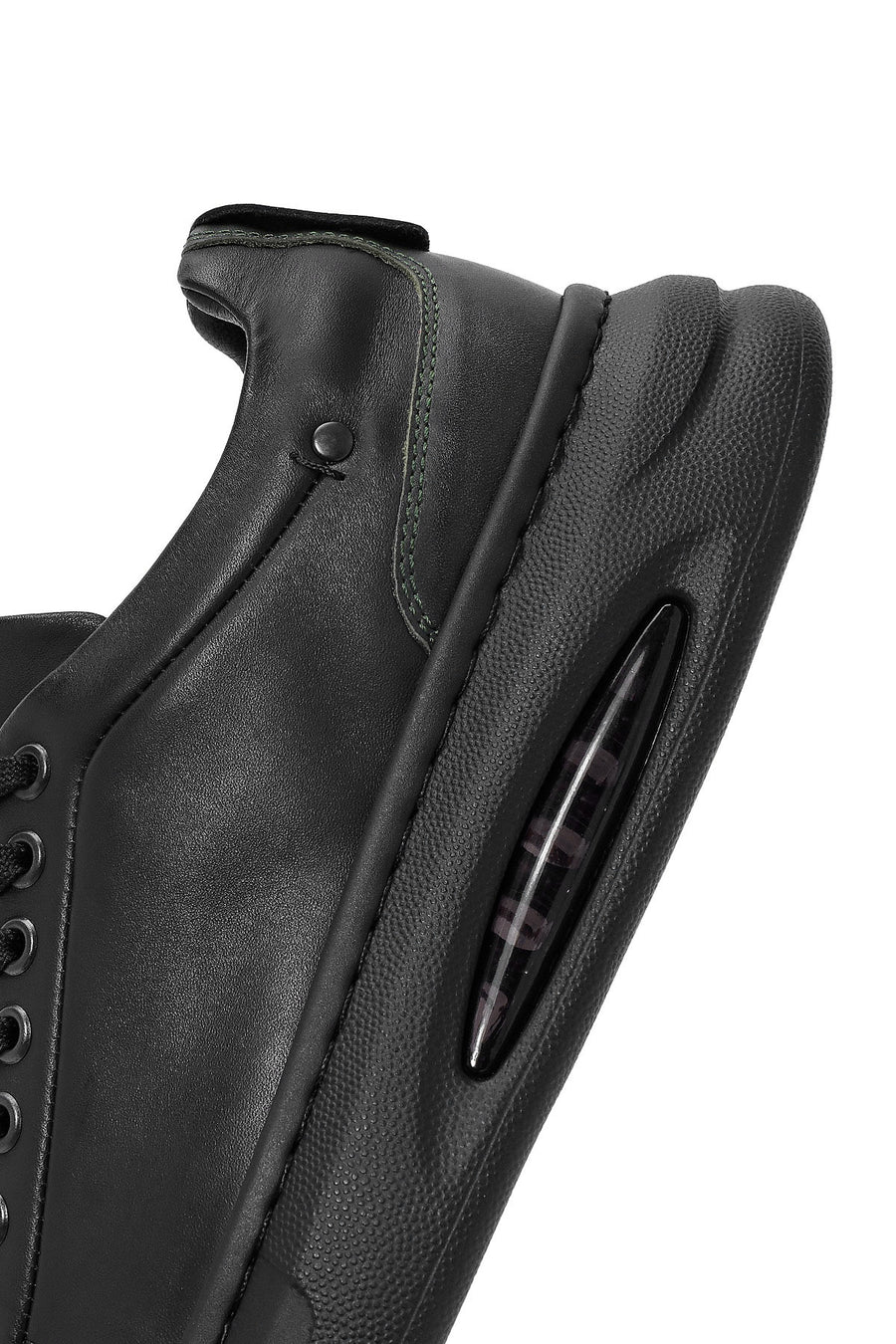 Men's Black Lace-Up Thick Sole Leather Sneakers