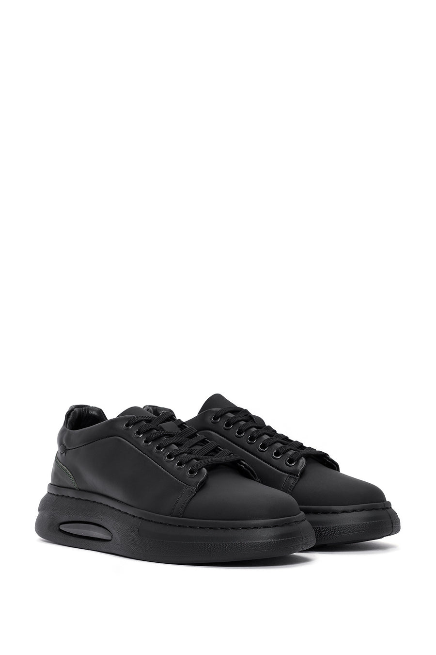 Men's Black Lace-Up Thick Sole Leather Sneakers