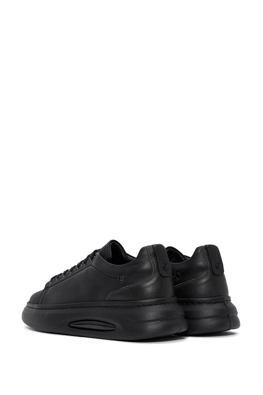 Men's Black Lace-Up Thick Sole Leather Sneakers