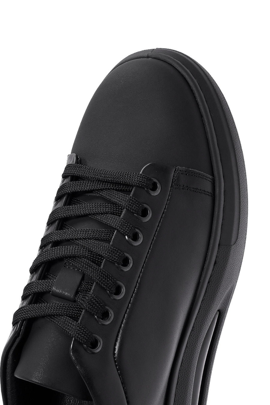 Men's Black Lace-Up Thick Sole Leather Sneakers