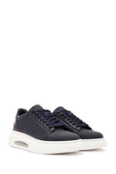 Men's Navy Blue Lace-Up Thick-Soled Leather Sneakers | Derimod